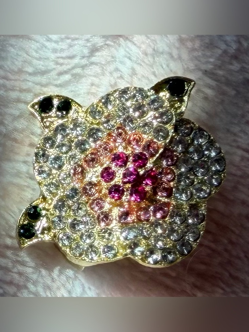 Gold-Tone Floral Crystal Ring with Pink Center